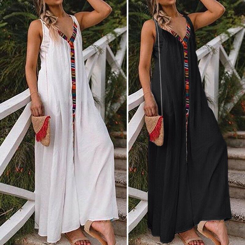 Summer V Neck Long Maxi Dresses-STYLEGOING