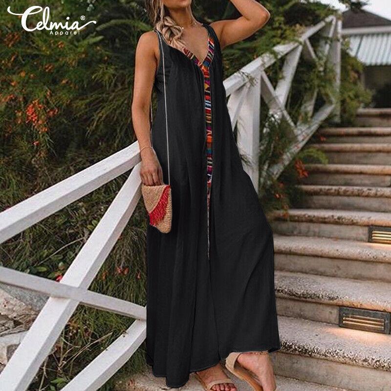 Summer V Neck Long Maxi Dresses-STYLEGOING