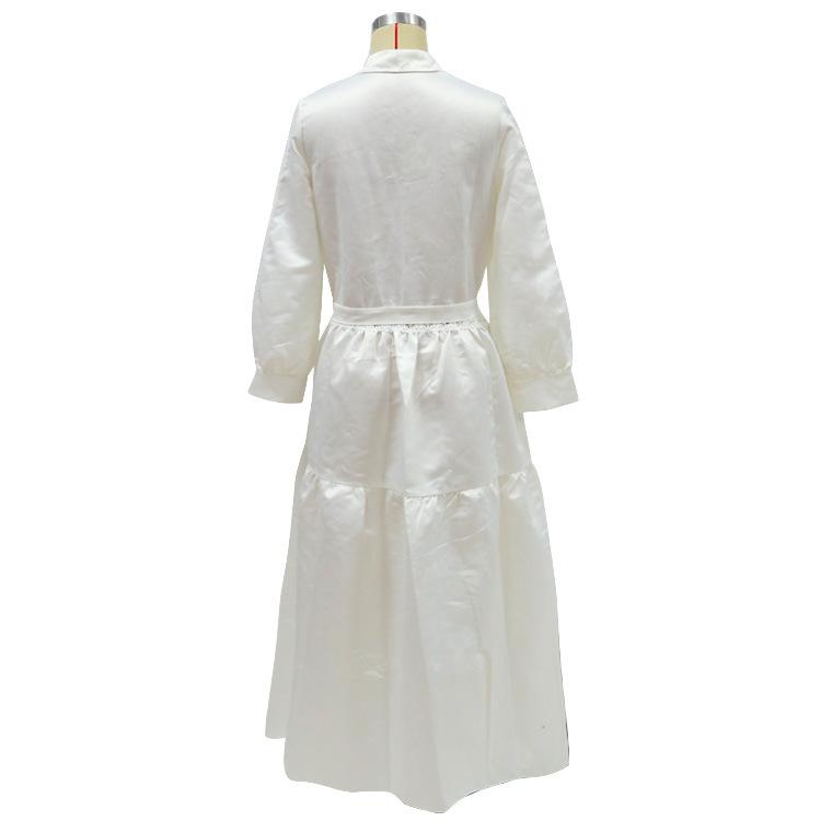 White New Sexy Deep V Neck Long Dresses-STYLEGOING