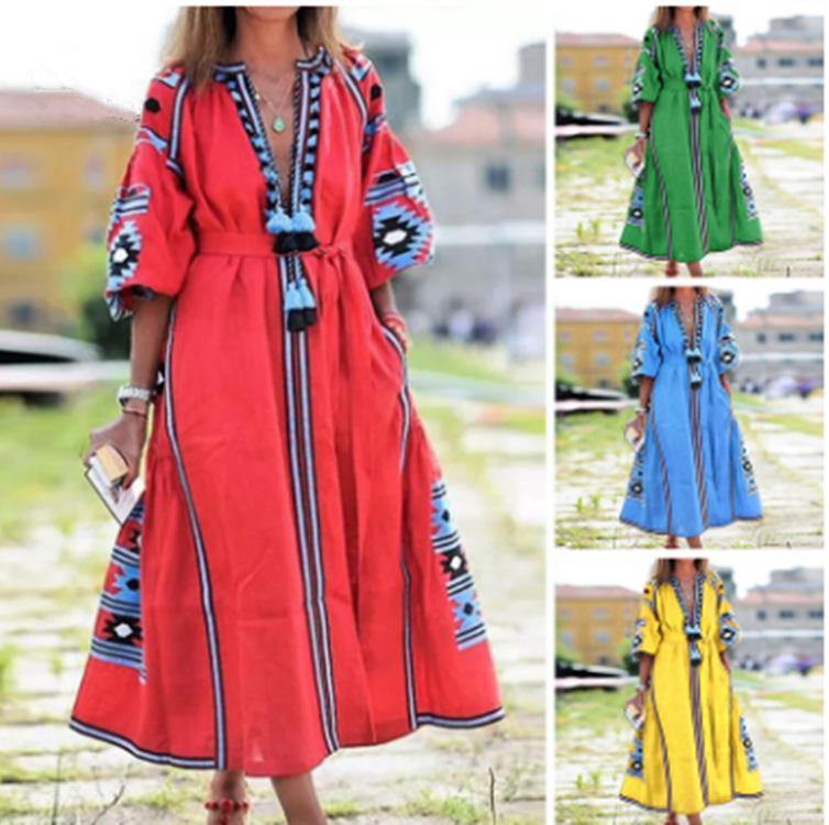 New Women Bohemia Print Long Dresses-STYLEGOING