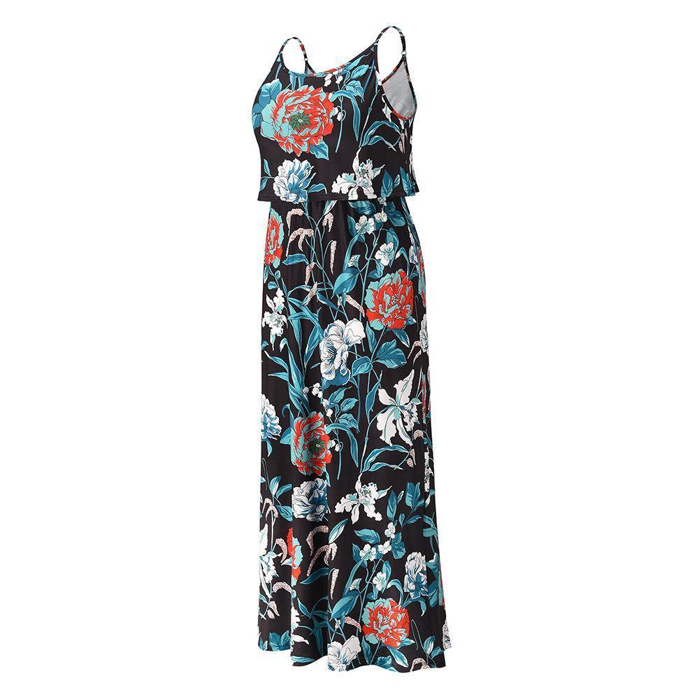 Little Foral Print Long Summer Beach Dresses-STYLEGOING