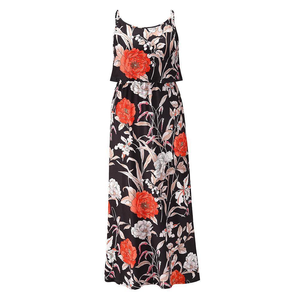 Little Foral Print Long Summer Beach Dresses-STYLEGOING