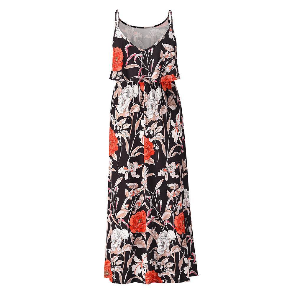 Little Foral Print Long Summer Beach Dresses-STYLEGOING