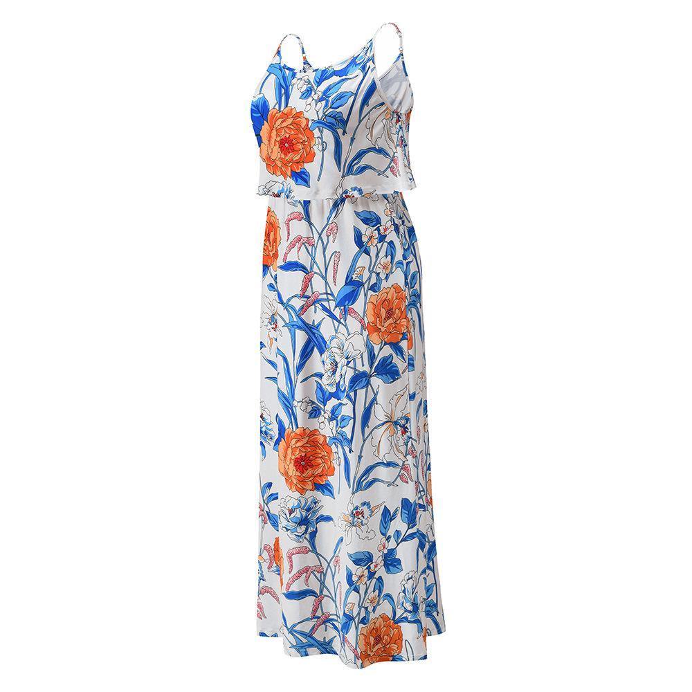 Little Foral Print Long Summer Beach Dresses-STYLEGOING