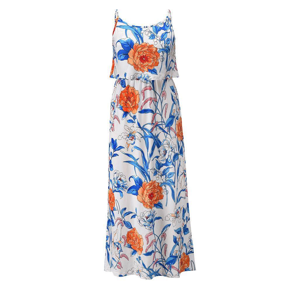 Little Foral Print Long Summer Beach Dresses-STYLEGOING