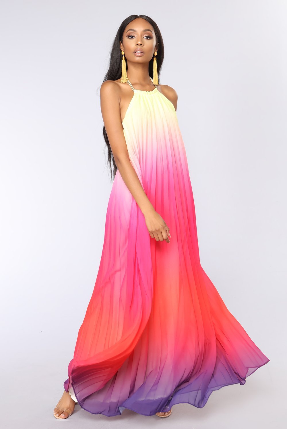 Chiffon Backless Halter Long Beach Dresses-STYLEGOING