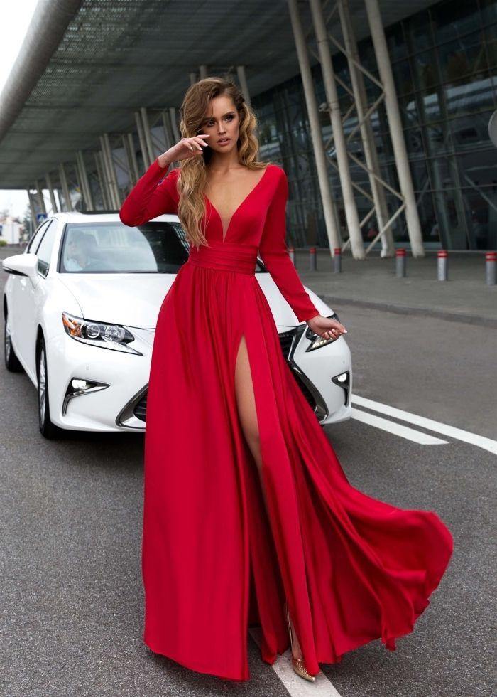 Sexy V-neck Long Sleeves Long Dresses-STYLEGOING