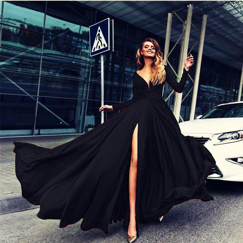 Sexy V-neck Long Sleeves Long Dresses-STYLEGOING