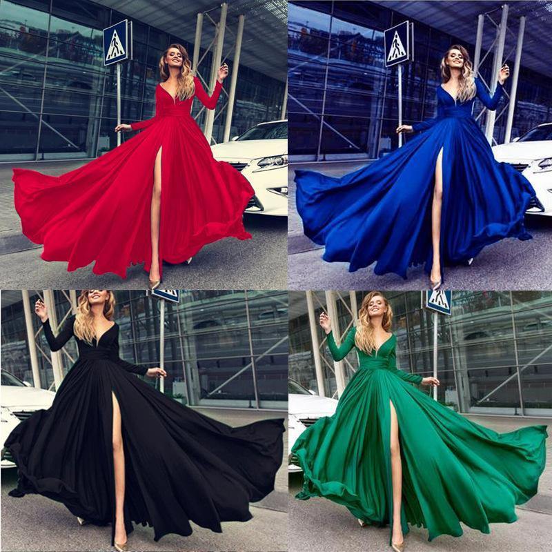 Sexy V-neck Long Sleeves Long Dresses-STYLEGOING