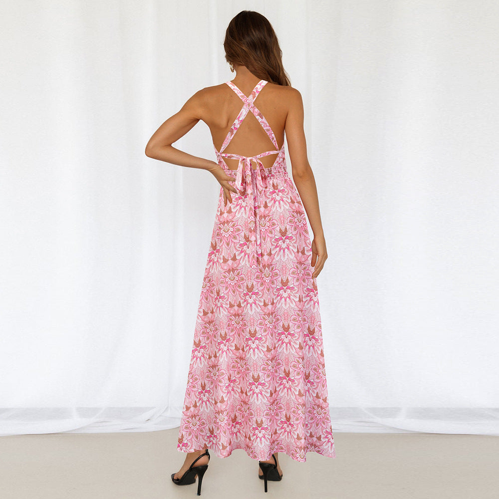 Sexy Halter Split Front Flowers Long Maxi Dresses