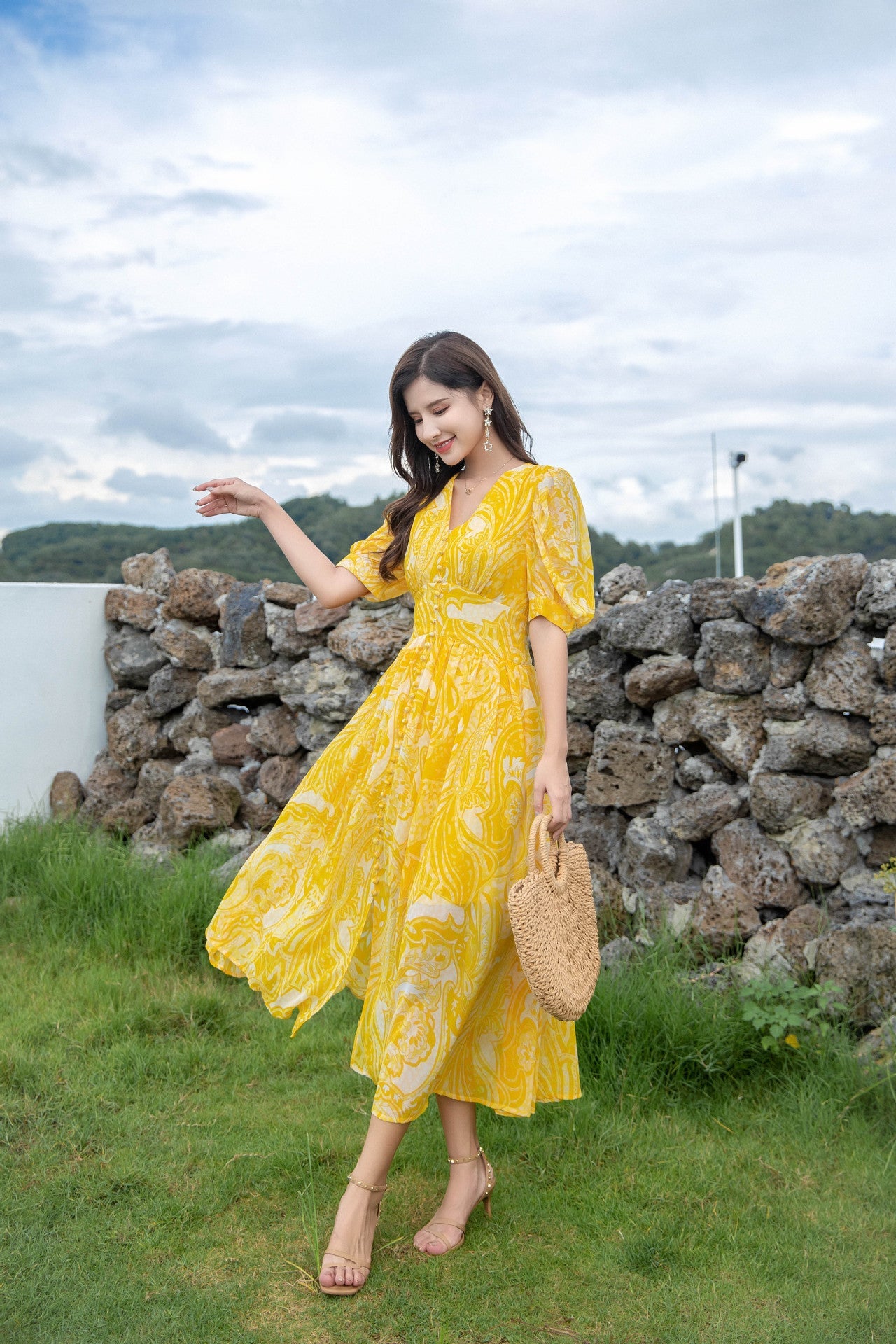 Luxury Yellow Chiffon  Long Dresses