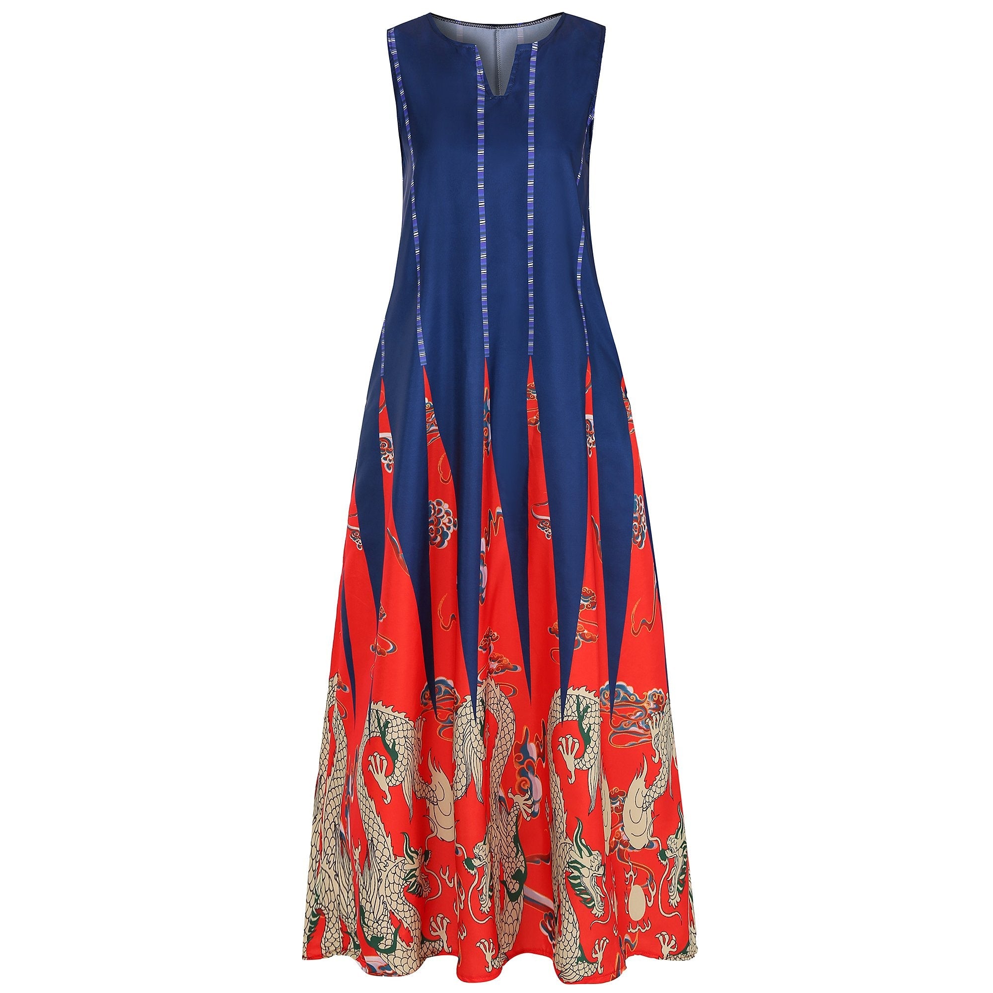 Vintage V Neck Sleeveless Pocket Dresses-STYLEGOING