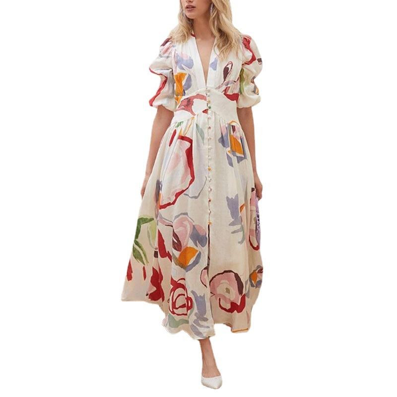 Long Sleeves Chiffon Floral Long Dresses-STYLEGOING