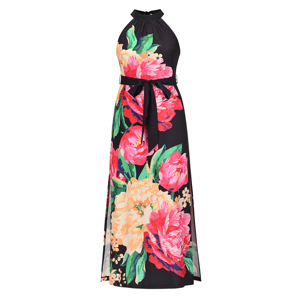 Summer Floral Print Sleeveless Long Beach Dresses