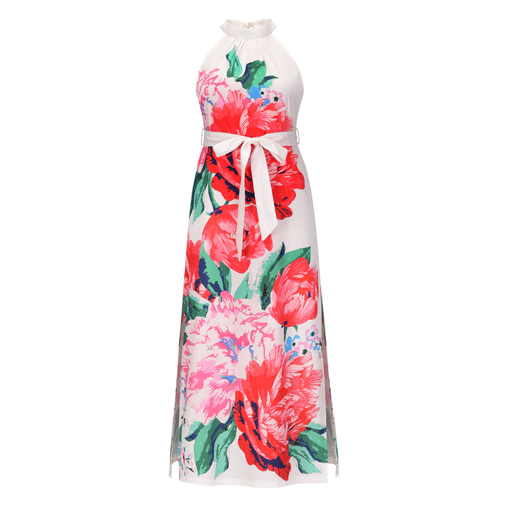 Summer Floral Print Sleeveless Long Beach Dresses