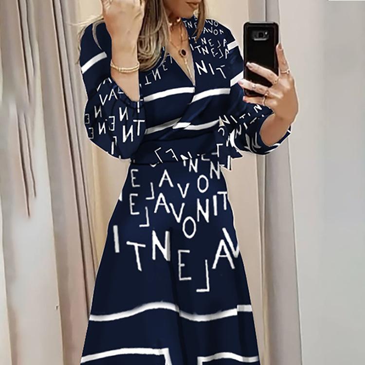 Women Letter Print Irregular Long Dresses-STYLEGOING