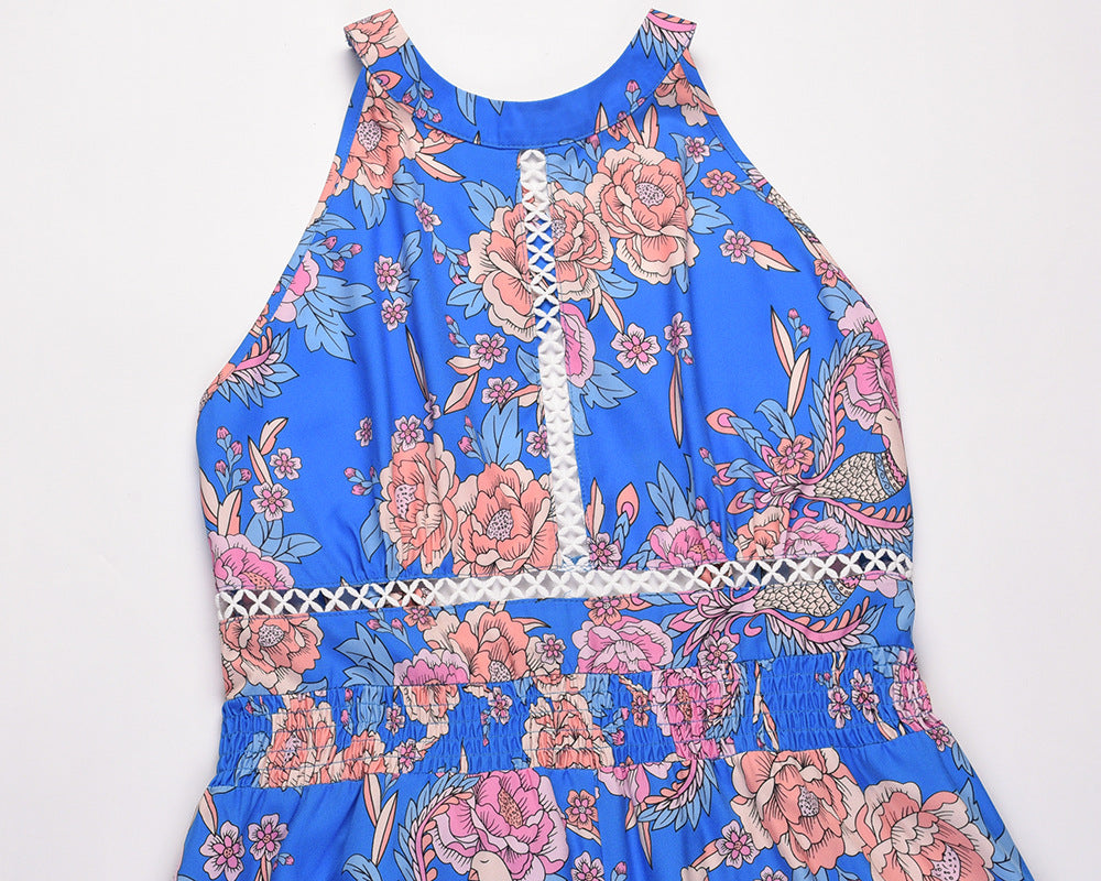 Sexy Halter Split Front Flowers Long Maxi Dresses