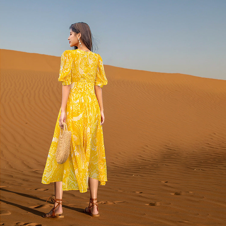 Luxury Yellow Chiffon  Long Dresses