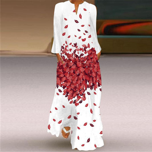 Women Long Sleeves Floral Print Fall Long Dresses-STYLEGOING