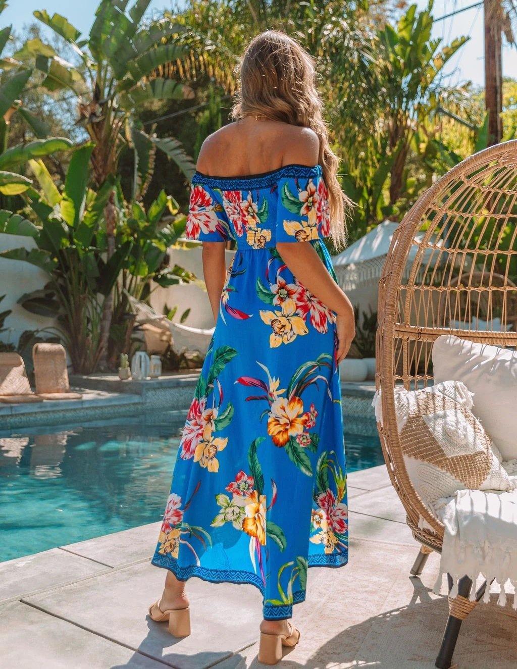 Off The Shoulder Irregular Long Dresses-STYLEGOING