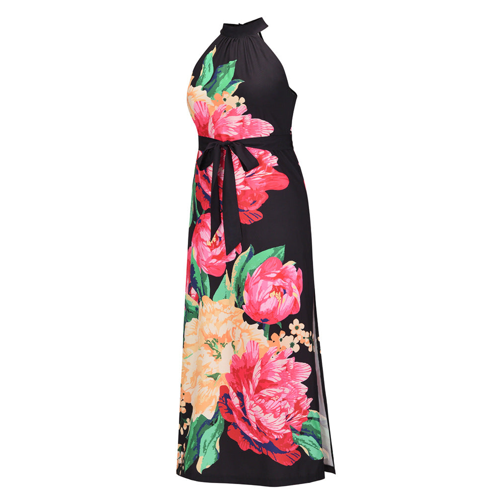 Summer Floral Print Sleeveless Long Beach Dresses