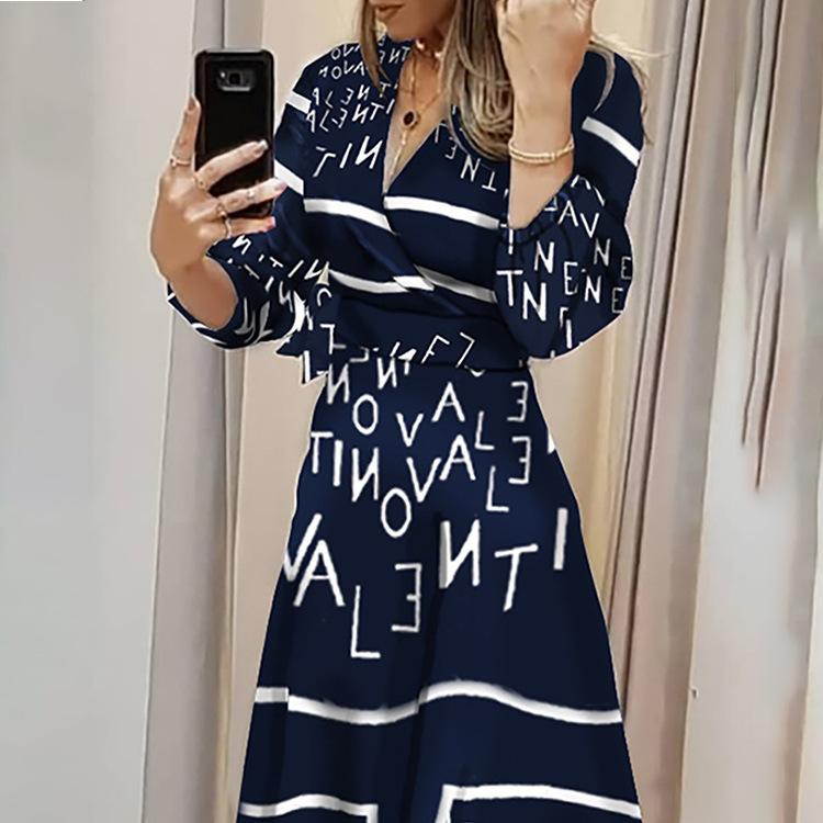 Women Letter Print Irregular Long Dresses-STYLEGOING