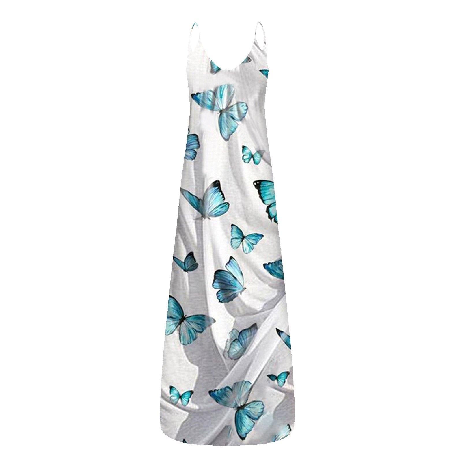 Women Butterfly Print Long Maxi Dresses-STYLEGOING