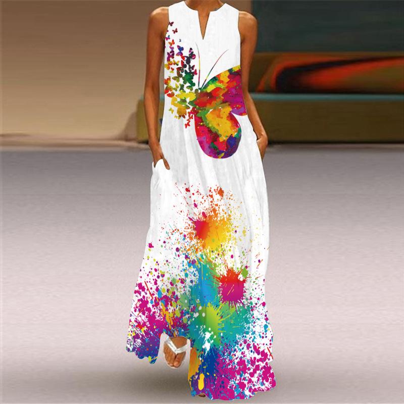 Fashion Women Face Print Loose Long Maxi Dresses-STYLEGOING