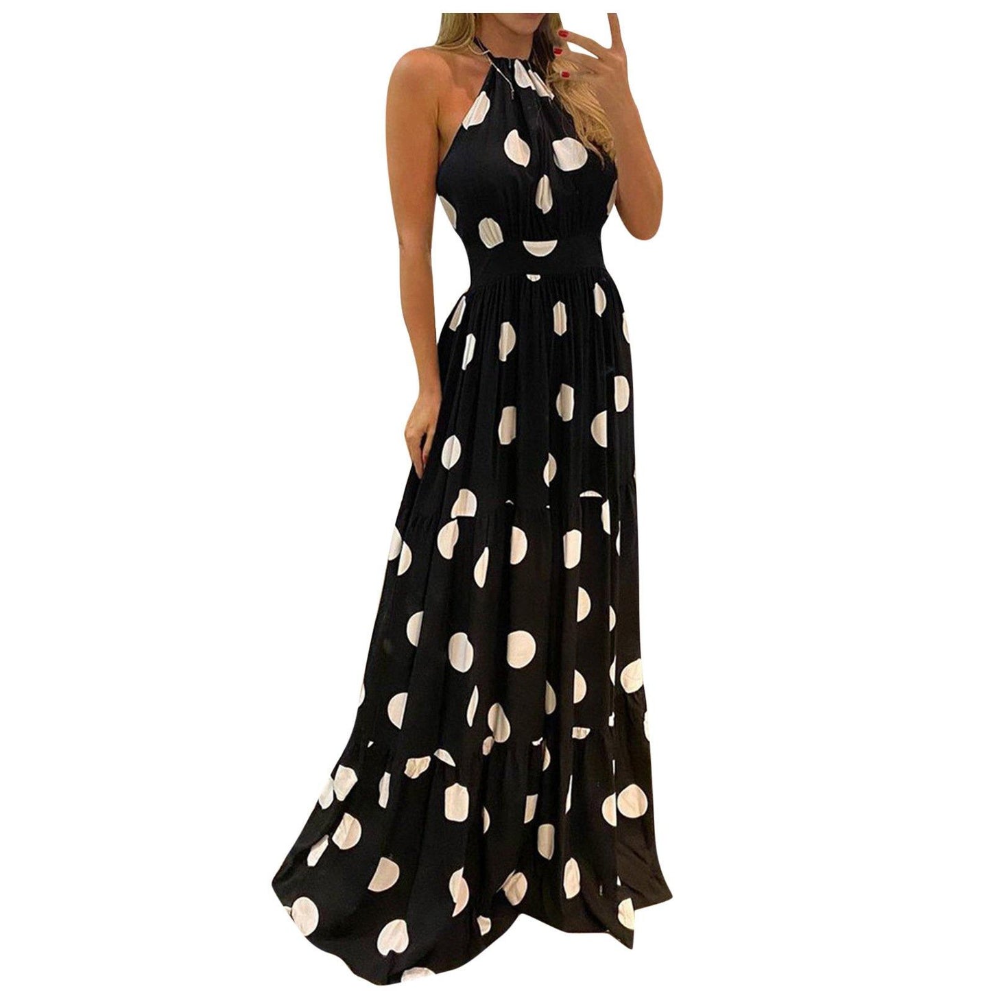 Fashion Floral Print Dot Long Maxi Dresses-STYLEGOING