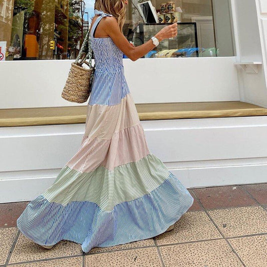 Striped Sleeveless Long Maxi Dresses-STYLEGOING