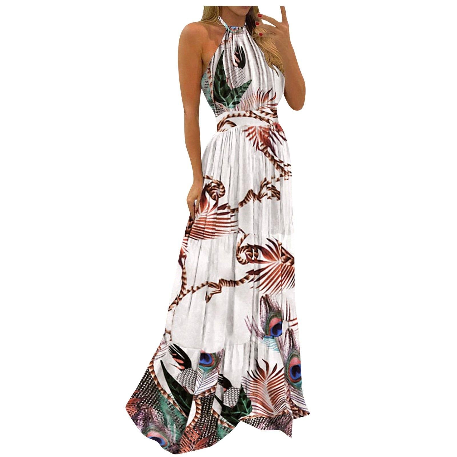 Fashion Floral Print Dot Long Maxi Dresses-STYLEGOING