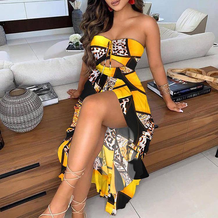 Women Irregular Scalloped Floral Print Dresses-STYLEGOING