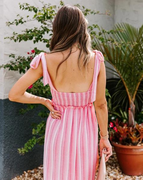 Sleeveless Straps Striped Long Dresses-STYLEGOING