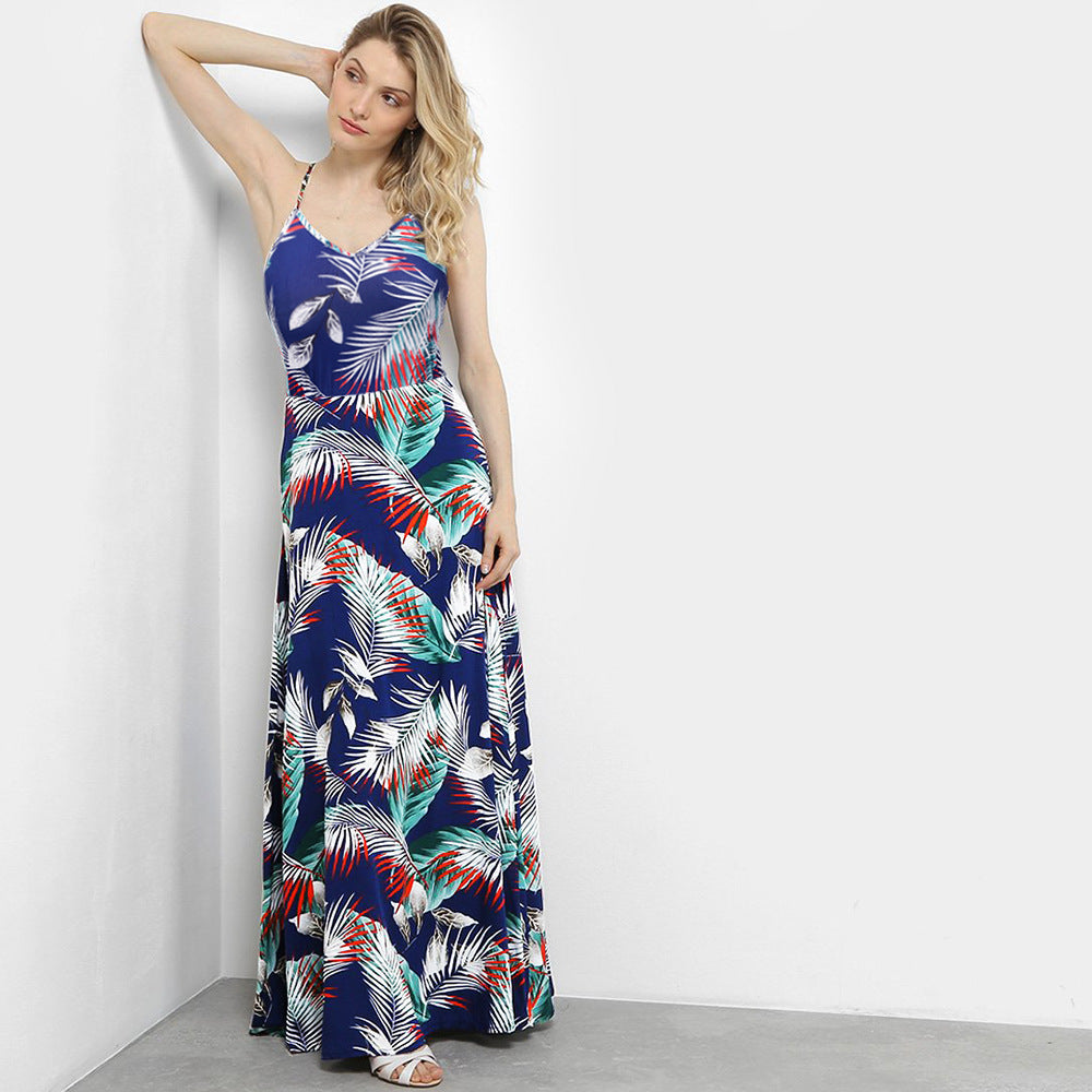 Summer Leaf Print Long Boho Dresses