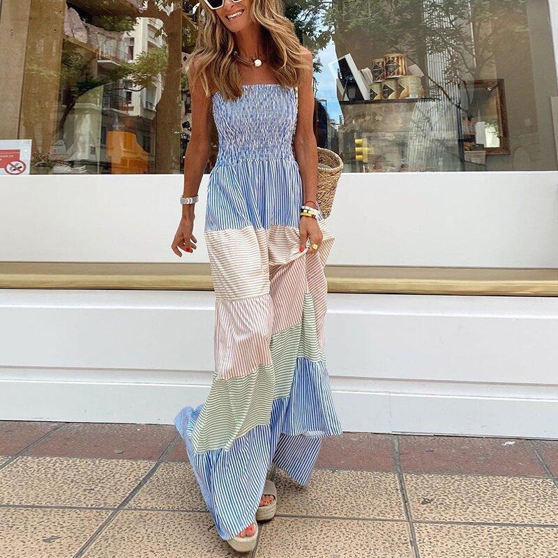 Striped Sleeveless Long Maxi Dresses-STYLEGOING