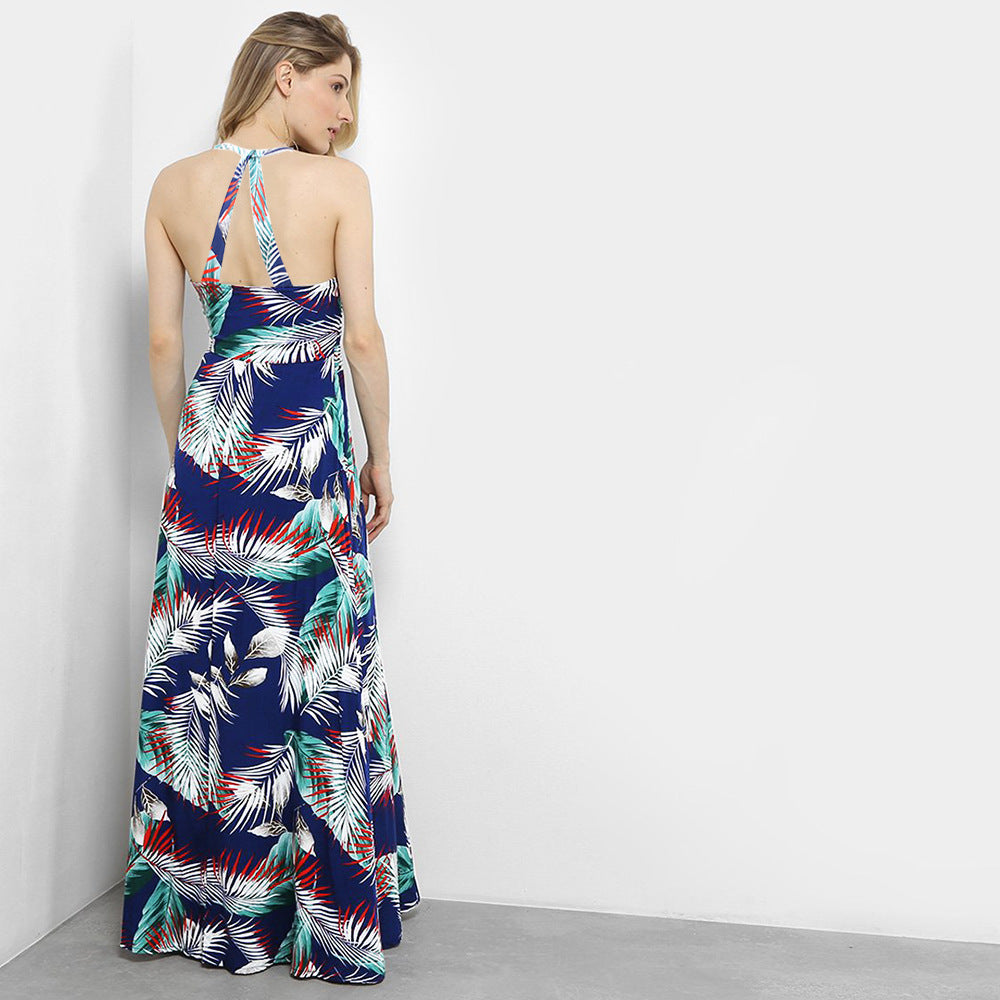 Summer Leaf Print Long Boho Dresses