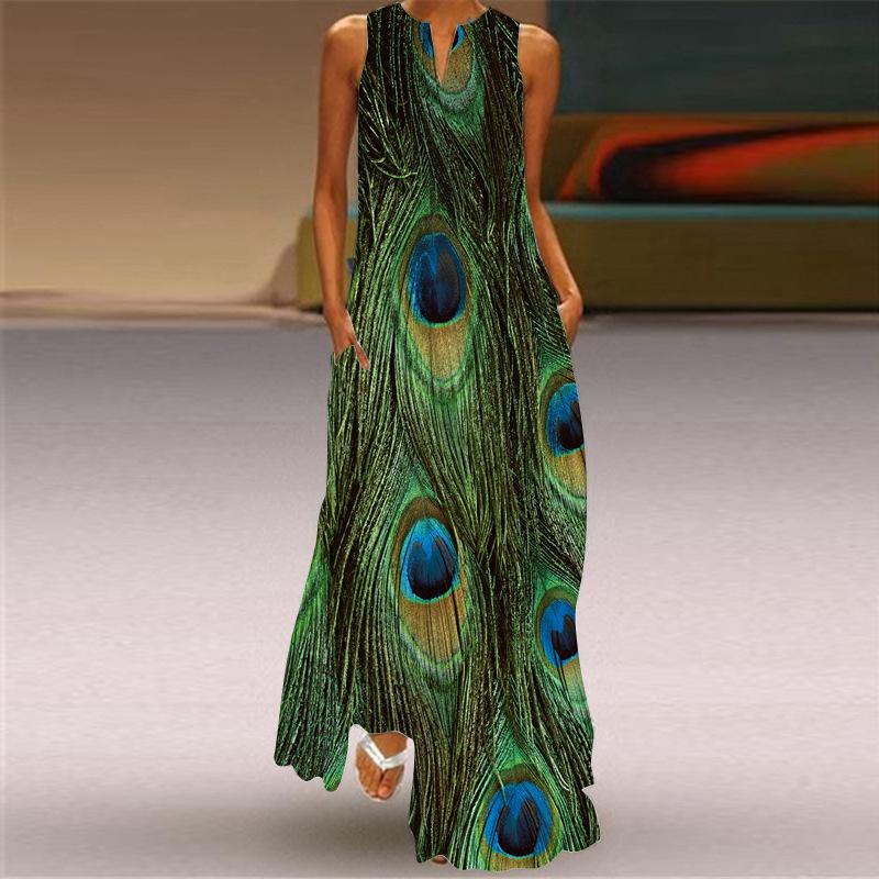 Plus Sizes Print Sleeveless Long Dresses-STYLEGOING