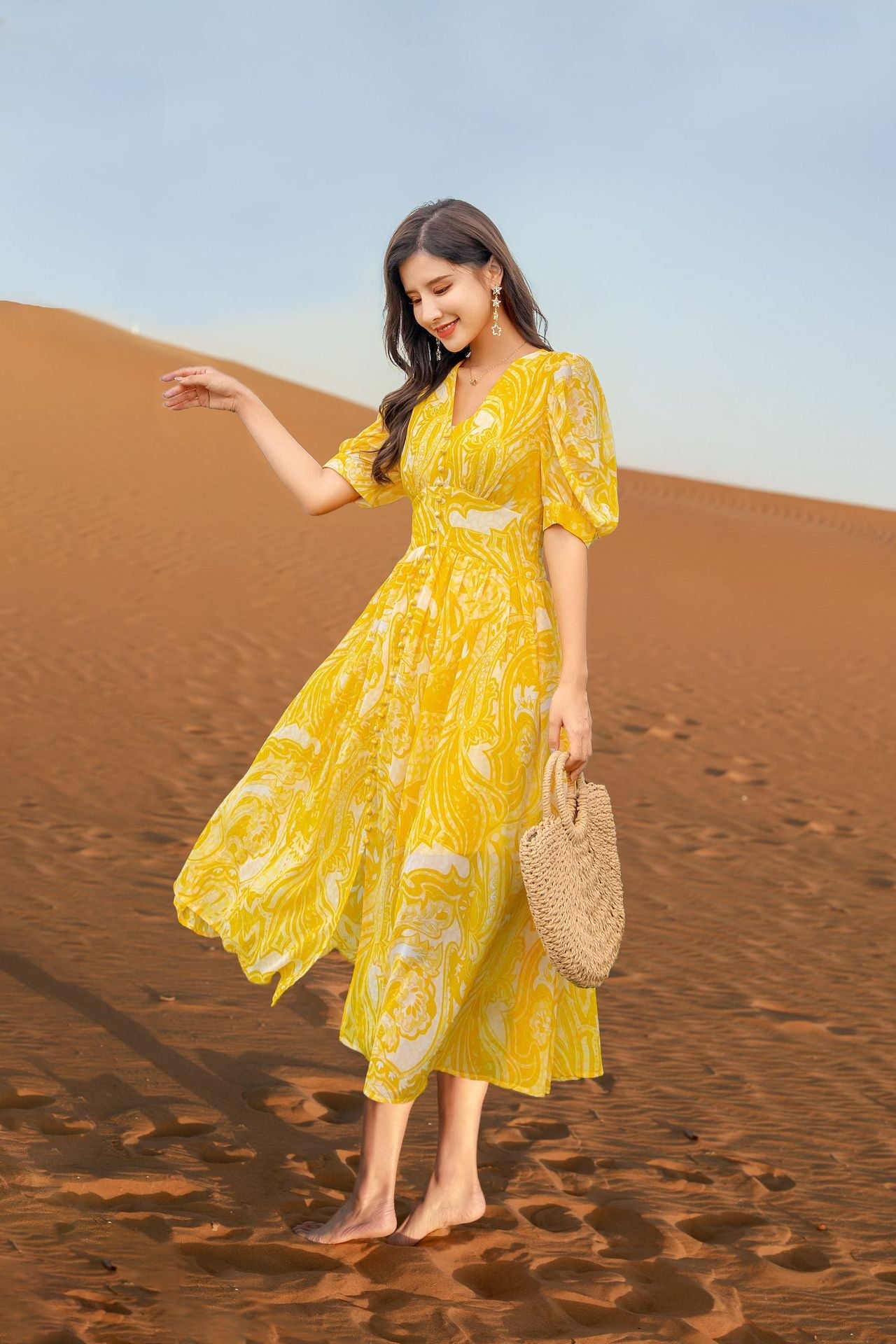 Luxury Yellow Chiffon  Long Dresses