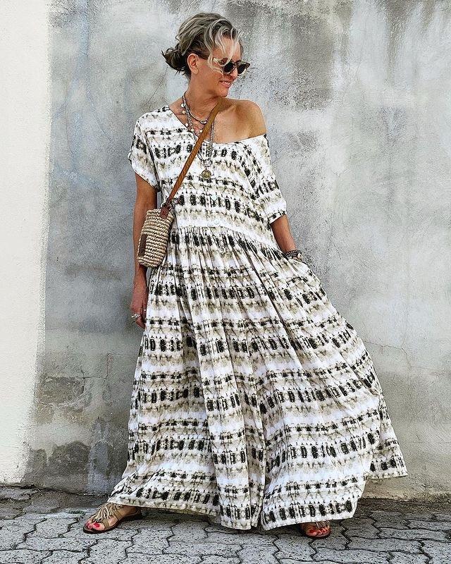 Loose Short Sleeves Long Dresses-STYLEGOING