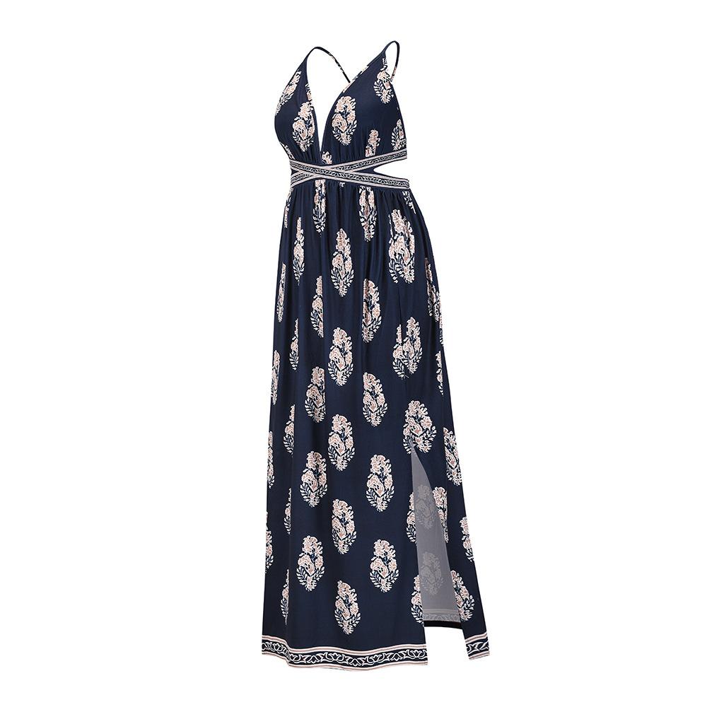 Sexy Split Front Backless Boho Lace Up Long Dresses-STYLEGOING