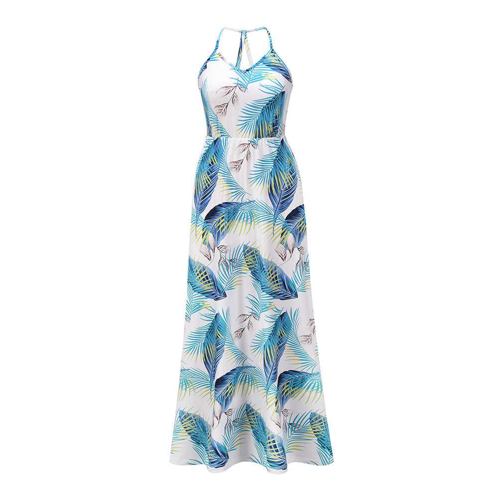 Summer Leaf Print Long Boho Dresses