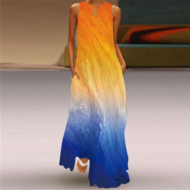 Fashion Women Face Print Loose Long Maxi Dresses-STYLEGOING