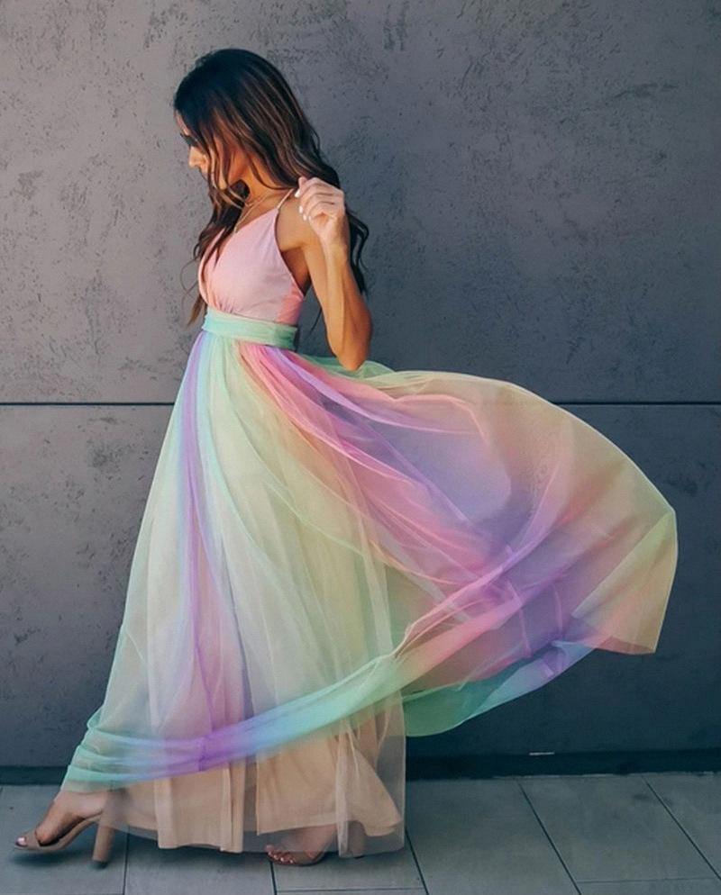 Sexy Women Rainbow Design Long Maxi Dresses-STYLEGOING