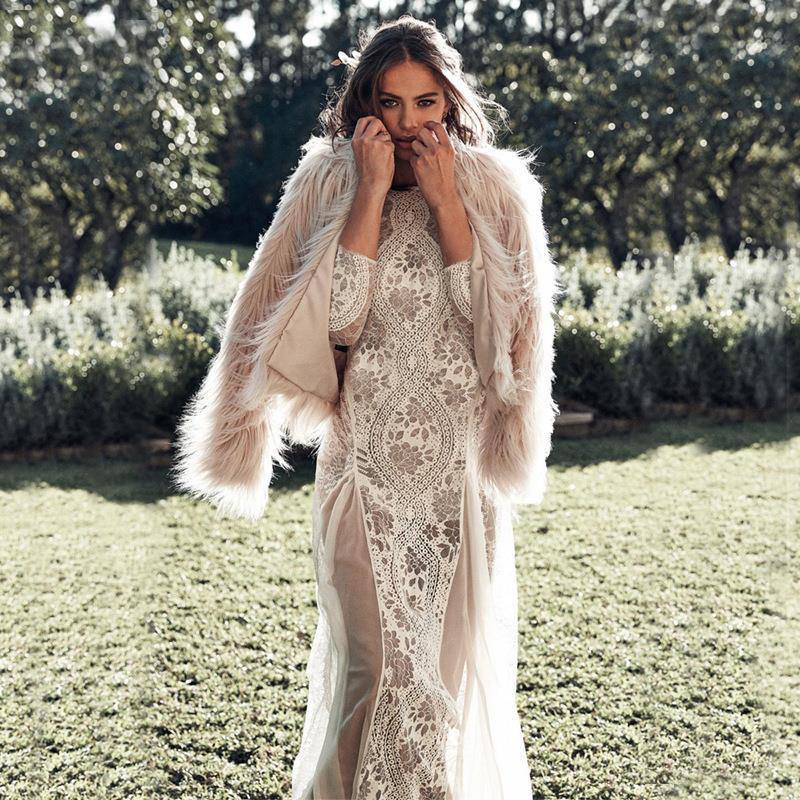 White Sexy Long Sleeves Backless Lace Dresses-STYLEGOING