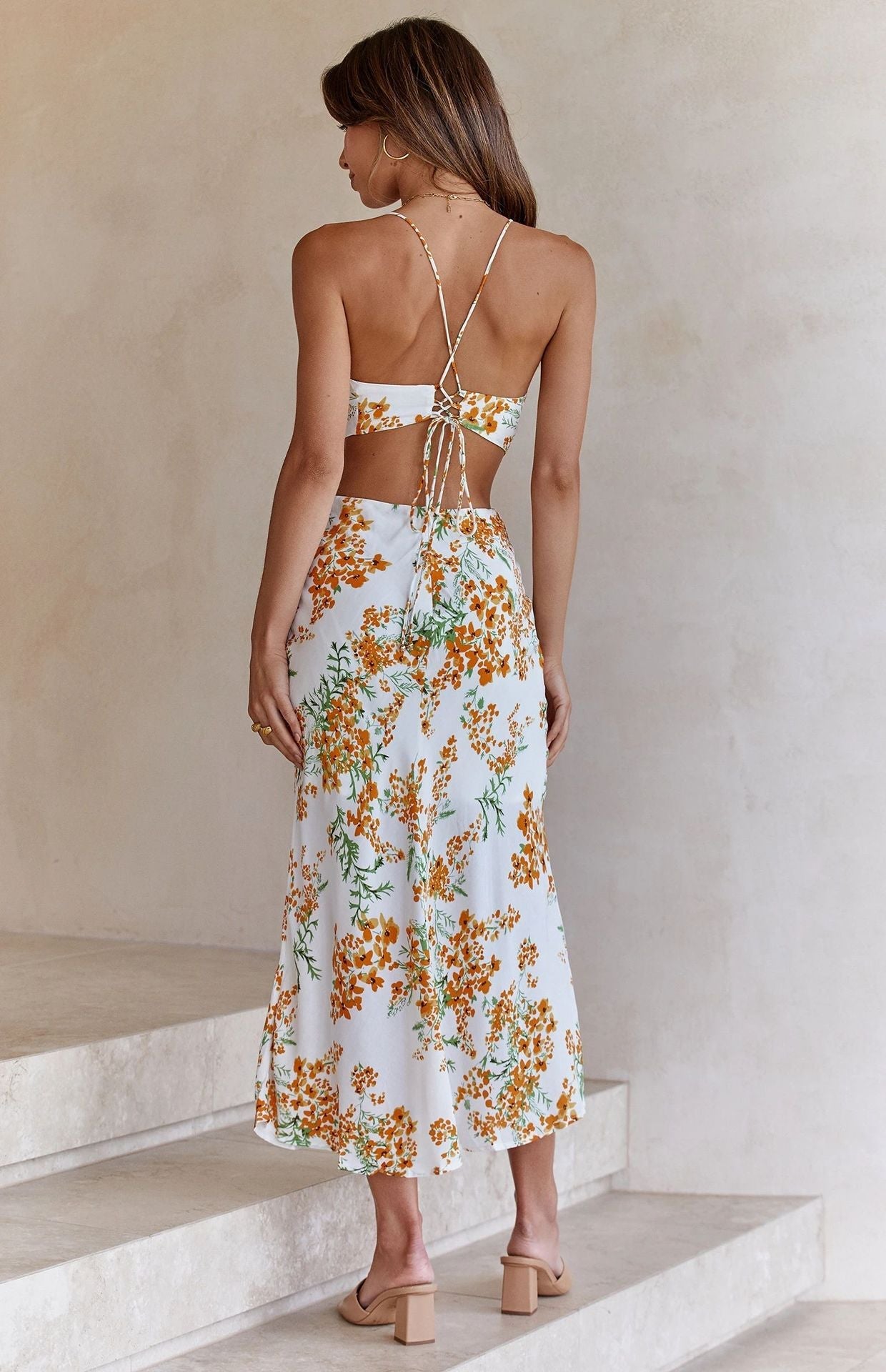 Sexy Backless Floral Designed Sweet Halter Dresses