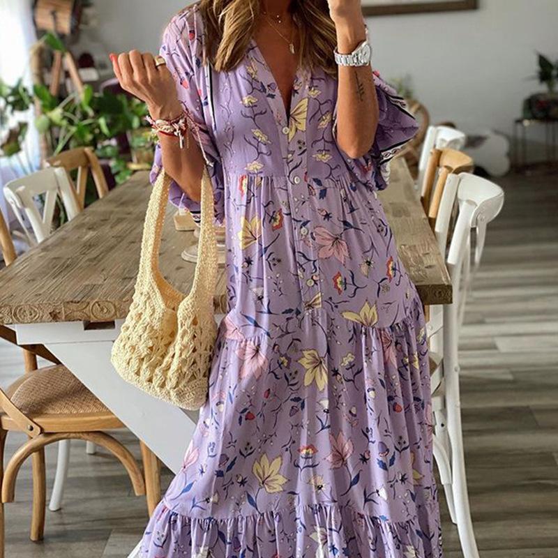 Purple Long Sleeves Women Fall Maxi Dresses-STYLEGOING