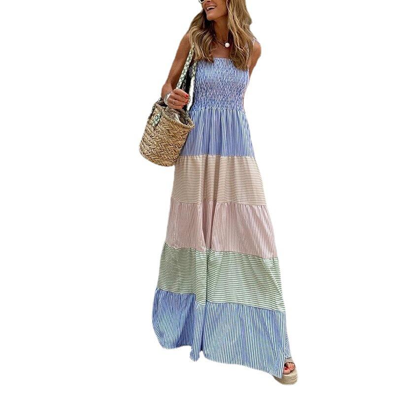 Striped Sleeveless Long Maxi Dresses-STYLEGOING