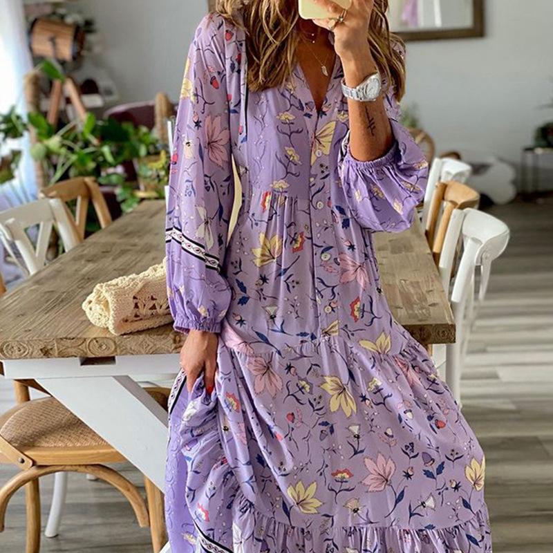 Purple Long Sleeves Women Fall Maxi Dresses-STYLEGOING