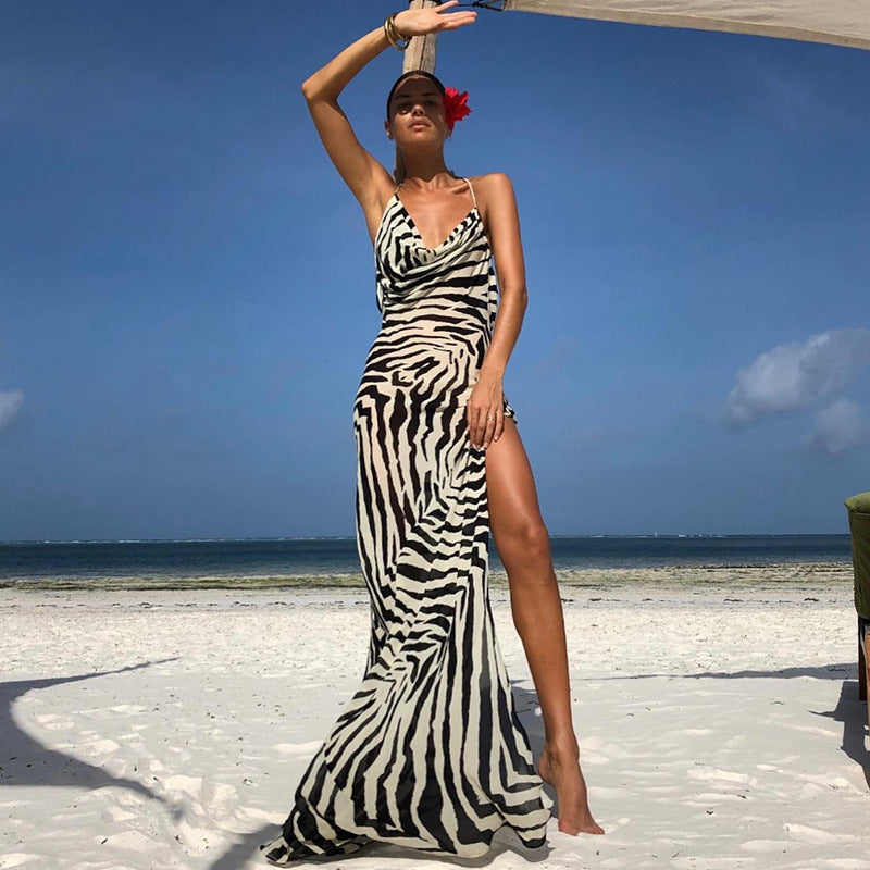 Zebra Design Sexy Backless Beach Dresses