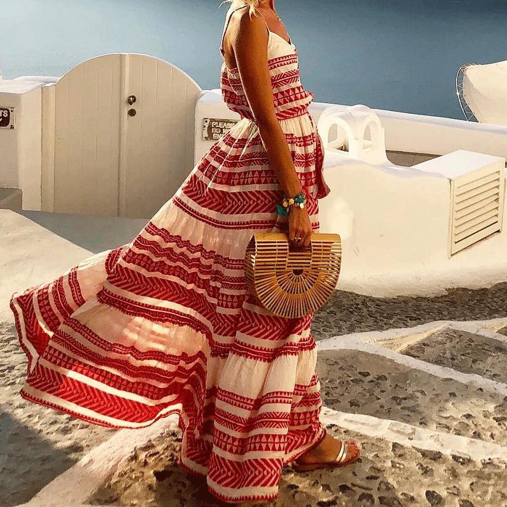 Plus Szie Bohemia V-neck Beach Maxi Dresses-STYLEGOING